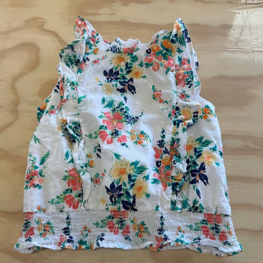 Janie and Jack Girls Swiss Dot Floral Ruffle Sleeveless Top‎ Blouse 5Y White